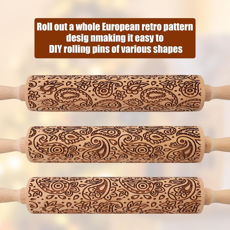 XINBADA 17" Premium Wooden Rolling Pins for Baking with European Embossed Designs | 3mm Deep Springerle Cookie Molds | Christmas Rolling Pin & Baking Gifts for Women | Includes 3-in-1 Cleaning Brush - Image 3